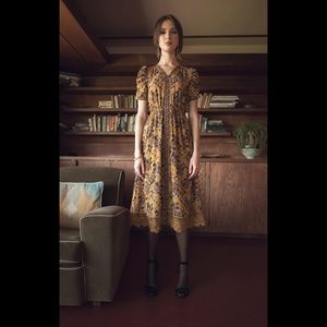 ISO Moon River Puff Sleeve Midi Print Dress